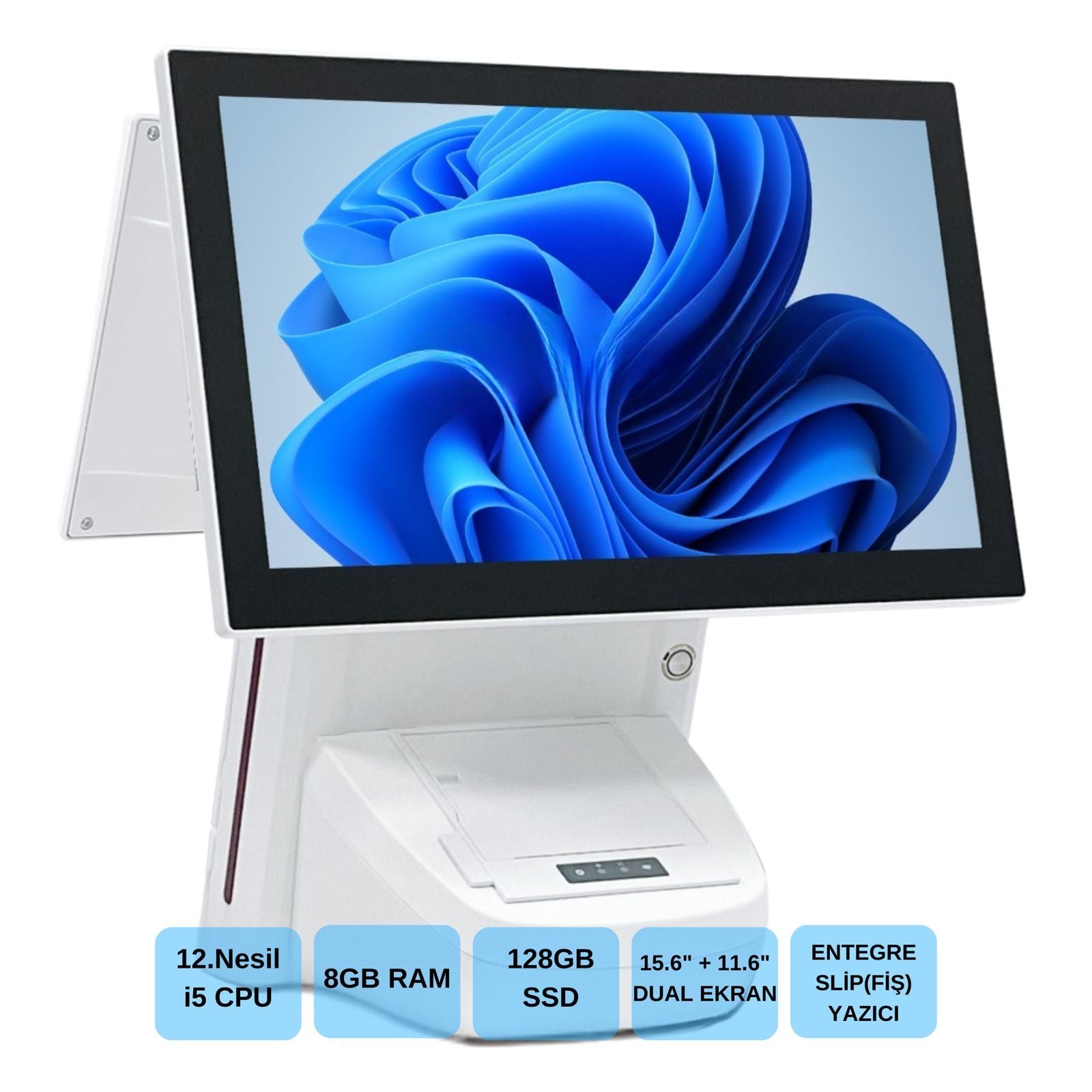 IROMX BP-1215W11 I5 12.GEN 8GB 256GB 15.6+11.6'' WIFI/DAHİLİ SLİP YAZICILI BEYAZ ENDÜSTRİYEL POS PC