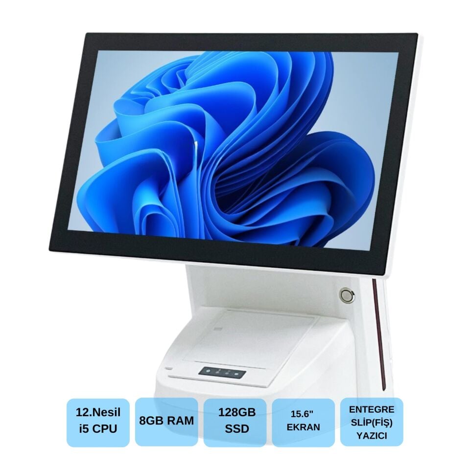 IROMX WP-1215W I5 12.GEN 8GB 128GB 15.6'' WIFI/DAHİLİ SLİP YAZICILI BEYAZ ENDÜSTRİYEL POS PC
