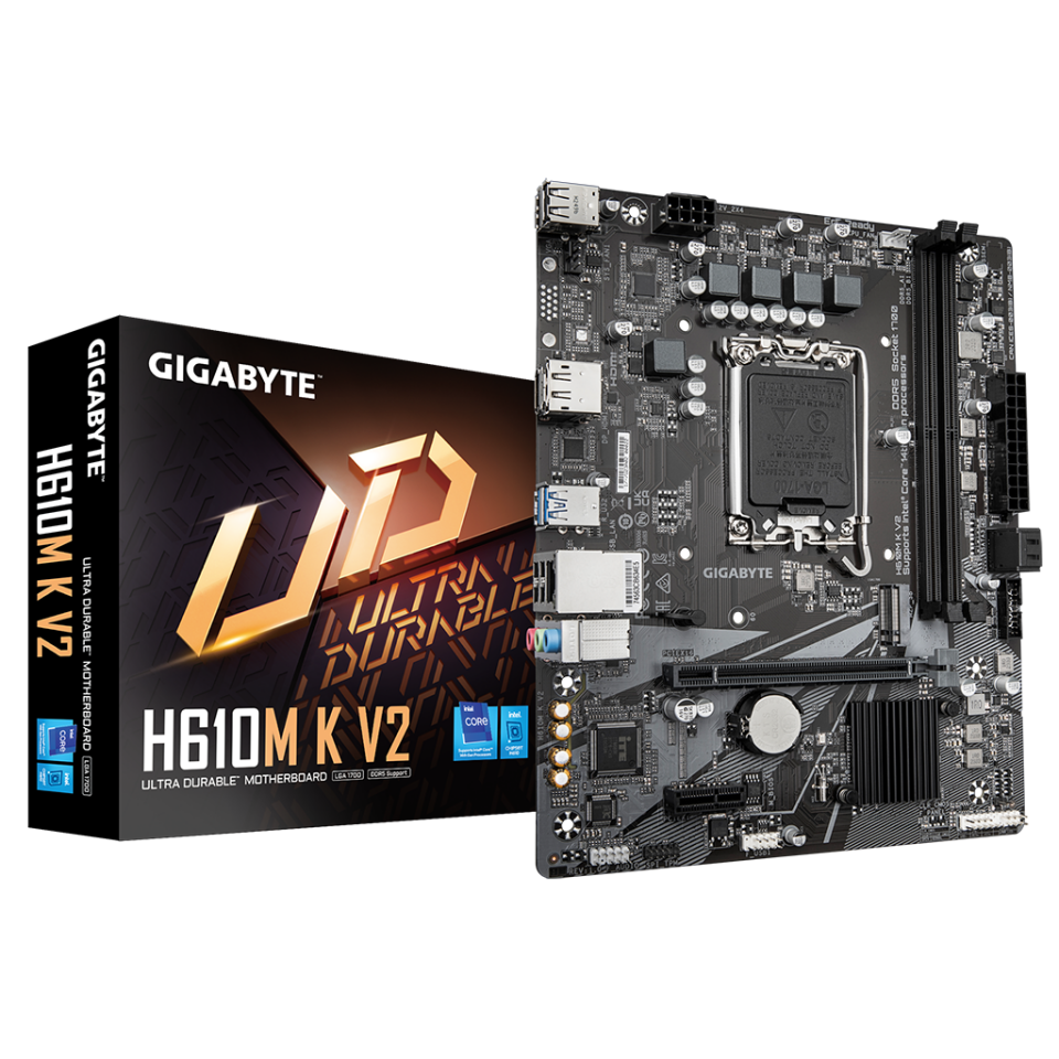 GIGABYTE H610M K V2, rev.1.0, 2xDDR5, M.2, DP, HDMI, 12-13.Nesil, LGA1700 Soket, Anakart