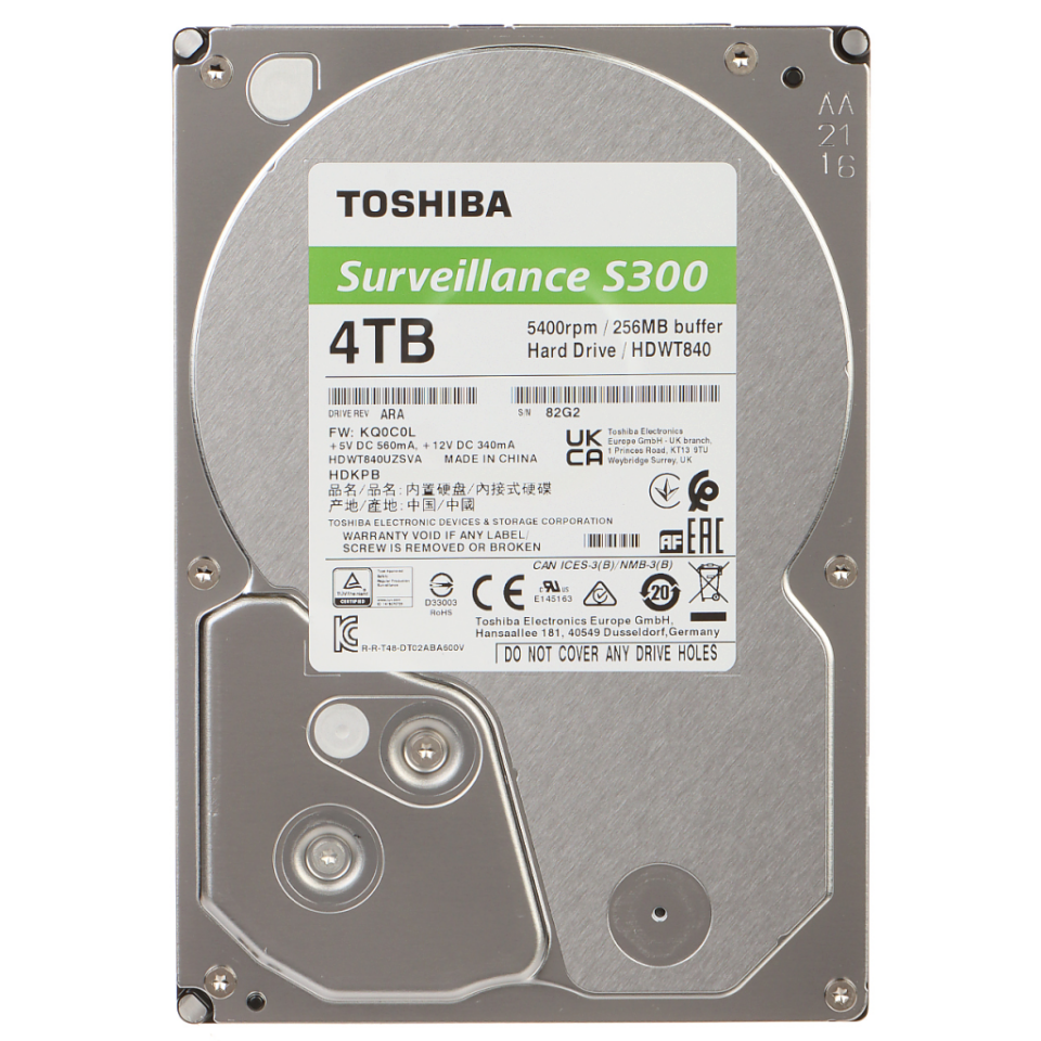 TOSHIBA S300, HDWT840UZSVA, 3.5", 4TB, 256Mb 5400 Rpm, 7/24 Güvenlik HDD (Türkiye Distribütörü Garantili)