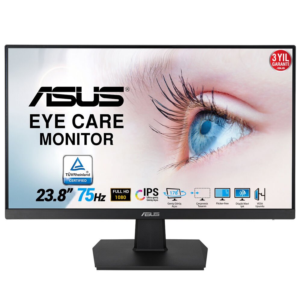 ASUS VA24EHE 23.8'' 5MS 1920x1080 VGA/DVI/HDMI VESA 75Hz SİYAH LED MONITOR