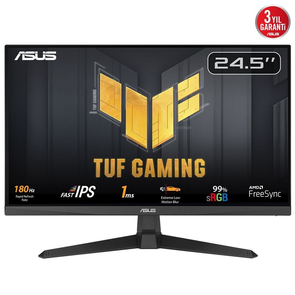 ASUS VG259Q3A TUF GAMING 24.5'' LED IPS 1ms 180Hz 1920x1080 FullHD 2xHDMI DP Multimedya (Vesa) AMD Free FastIPS ELMB Siya