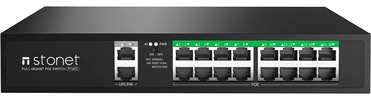 STONET P116GC 16 PORT GB POE SWİTCH, 2*GB UPLİNK
