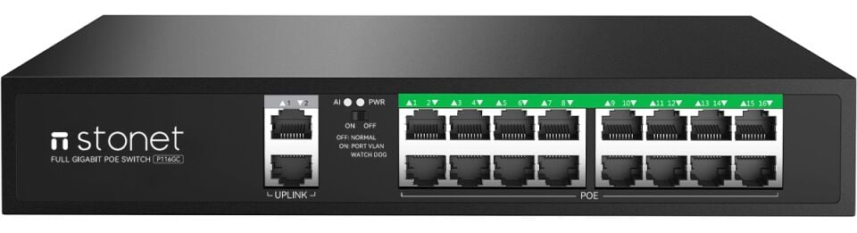 STONET P116GC 16 PORT GB POE SWİTCH, 2*GB UPLİNK