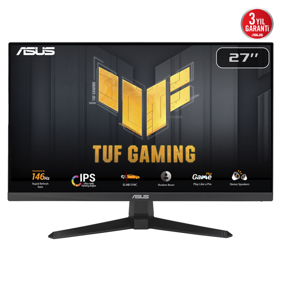 ASUS TUF GAMING VG279QE5A 27" 1ms, 146Hz, Full HD, DP, HDMI, Hoparlör, Fast IPS LED, Düşük Mavi Işık, FreeSync Premium, GAMING Monitör