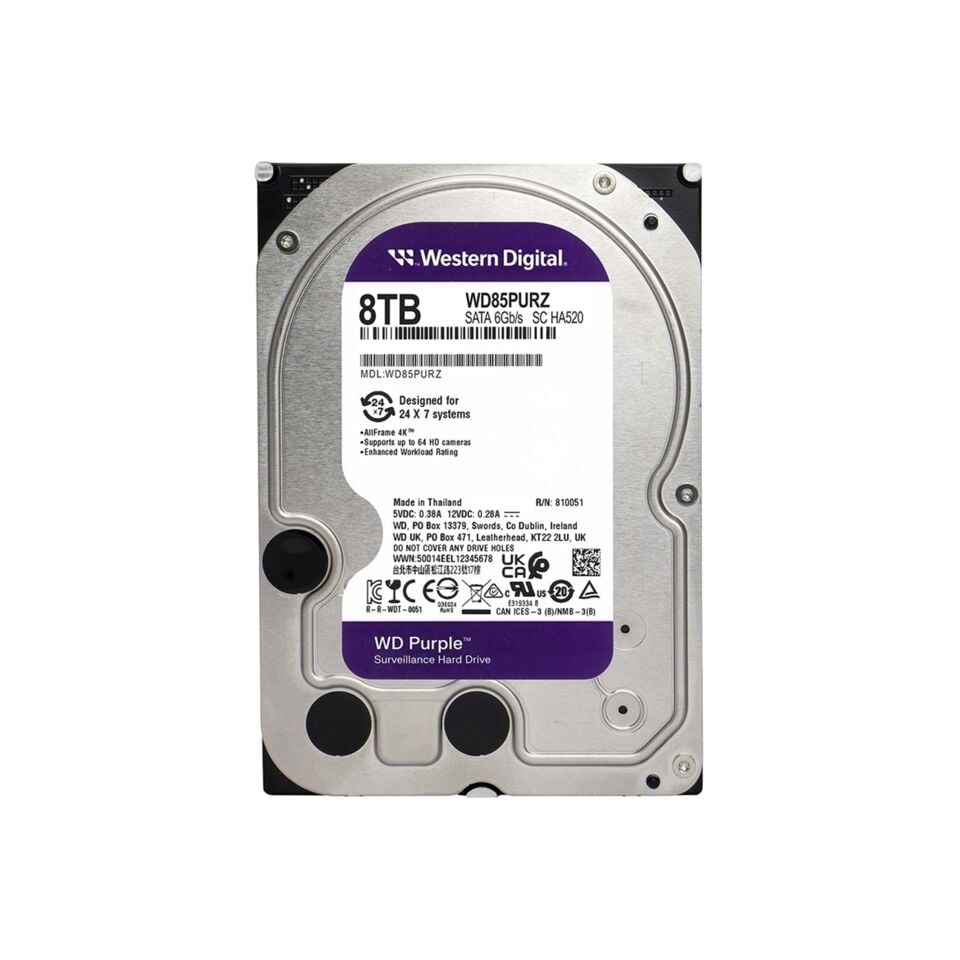 WD PURPLE 8TB 5640RPM 256MB SATA3 WD85PURZ 7/24 HDD RESMİ DİSTİ GARANTİLİ