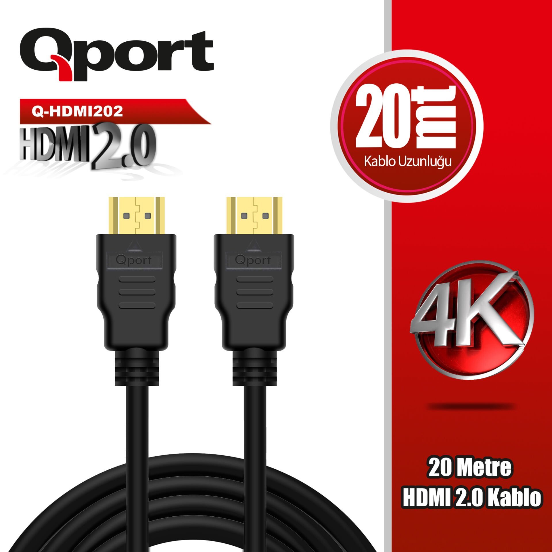 QPORT Q-HDMI202 HDMI KABLO 20MT Ver2.0 ALTIN UÇLU 3D 4K