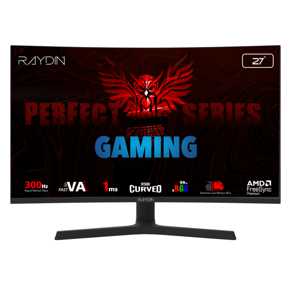 RAYDIN EG27RFA-300HZ, 27", 1ms, 300Hz, Full HD, 350 nits, 2xHDMI, DP, Hoparlör, VA LED, R1500 Curved, Yükseklik Ayarlı Ayak, Frameless, FreeSync Gaming Monitör
