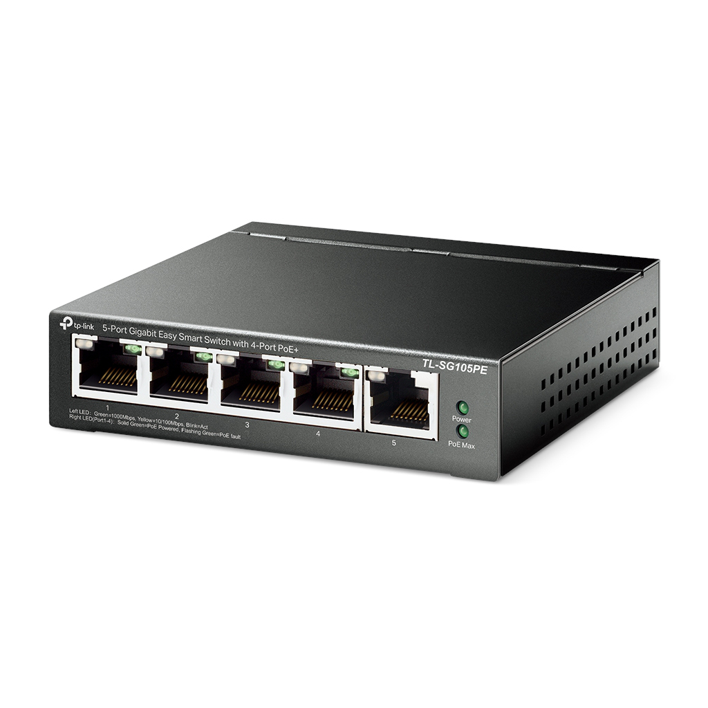 TP-LINK TL-SG105PE, 5 Port, GigaBit, 4 Port Poe, 65W, Easy Smart, Yönetilebilir, Metal Kasa, Masaüstü Switch