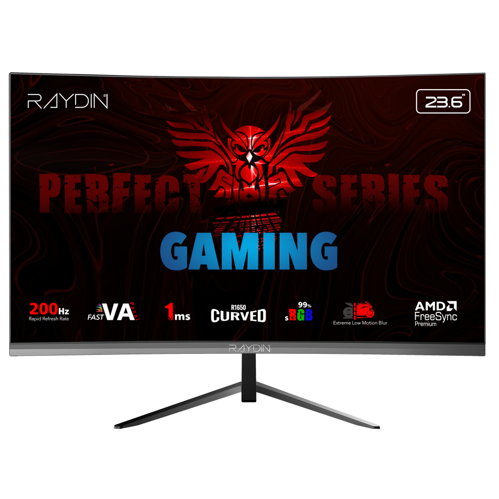 RAYDIN MM24RFA-200HZ, 23.6", 1ms, 200Hz, Full HD, HDMI, DP, Hoparlör, VA LED, R1650 Curved, Frameless, FreeSync Gaming Monitör