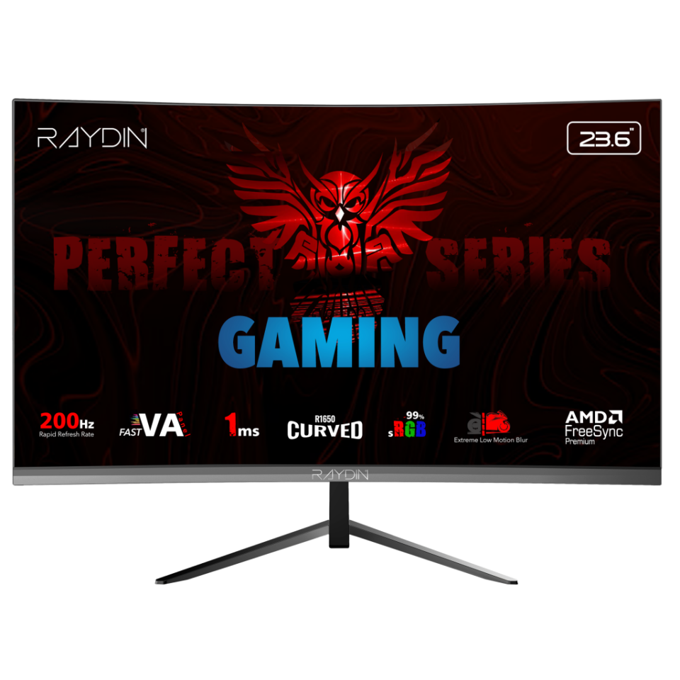 RAYDIN MM24RFA-200HZ, 23.6", 1ms, 200Hz, Full HD, 300 nits, HDMI, DP, Hoparlör, VA LED, R1650 Curved, Frameless, FreeSync Gaming Monitör