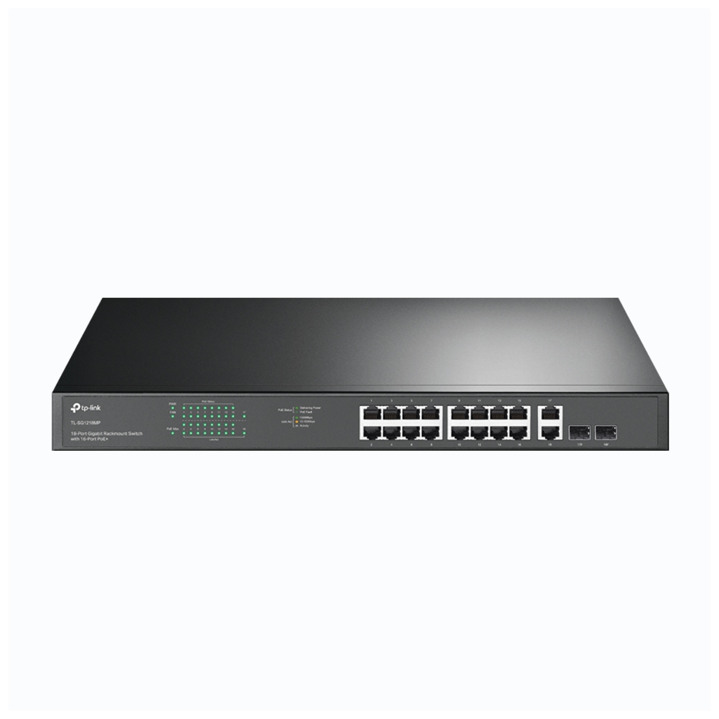 TP-LINK SG1218MP, 16 Port, Gigabit, PoE 250W, 2 Port Gigabit Combo SFP, Rackmount, Yönetilemez, Switch