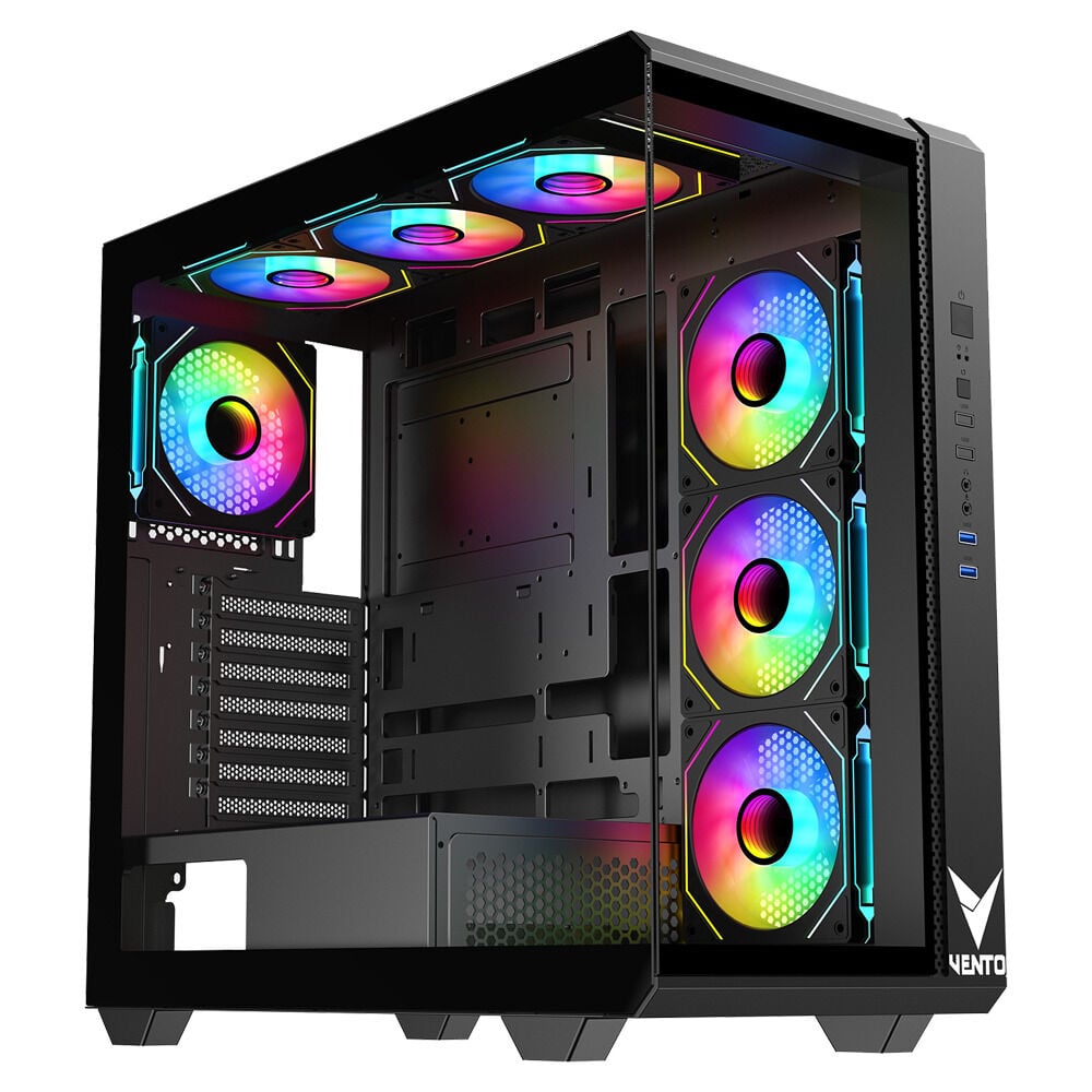 VENTO VG4302FA 1000W 80+ GOLD 4x12CM ARGB FAN E-ATX TEMPERLİ CAM 2xUSB2.0/1xUSB3.0 SİYAH GAMING KASA