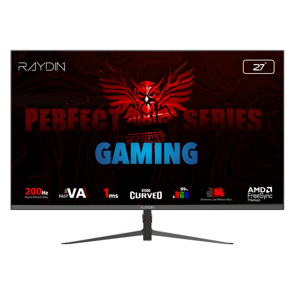 RAYDIN MM27RFA-200HZ, 27", 1ms, 200Hz, Full HD, 300 nits, 2xHDMI, DP, VA LED, R1500 Curved, Frameless, FreeSync Gaming Monitör