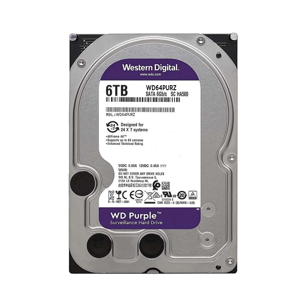 WD PURPLE, WD64PURZ, 3.5", 6TB, 256Mb, 5400 Rpm, 7/24 Güvenlik, HDD (Türkiye Distribütörü Garantili)