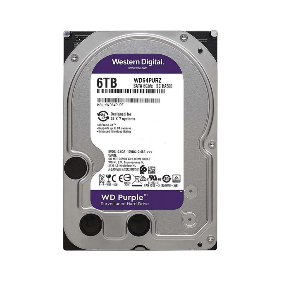 WD PURPLE, WD64PURZ, 3.5", 6TB, 256Mb, 5400 Rpm, 7/24 Güvenlik, HDD (Türkiye Distribütörü Garantili)