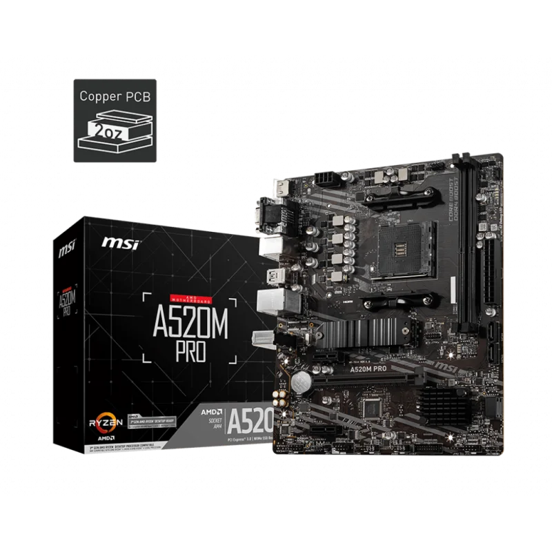 MSI A520M PRO DDR4 3200MHZ 1XVGA 1XHDMI 1XDP 1XM.2 USB 3.2 MATX AM4 (AMD AM4 5000/4000 /3000 SERİSİ İLE UYUMLU)