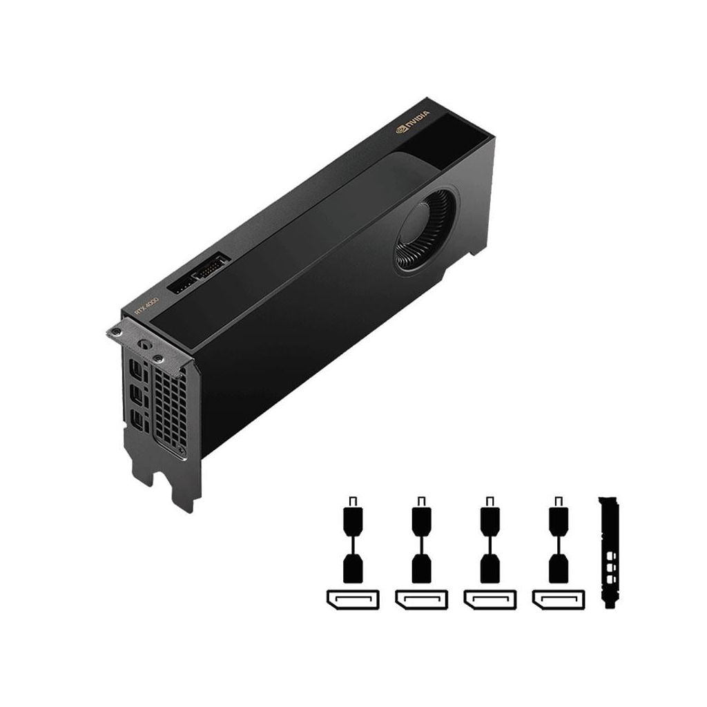 PNY QUADRO VCNRTX4000ADALP-SB, RTX4000 20GB, DDR6, 160Bit, Tek Fan, 4xMini DP, Ekran Kartı