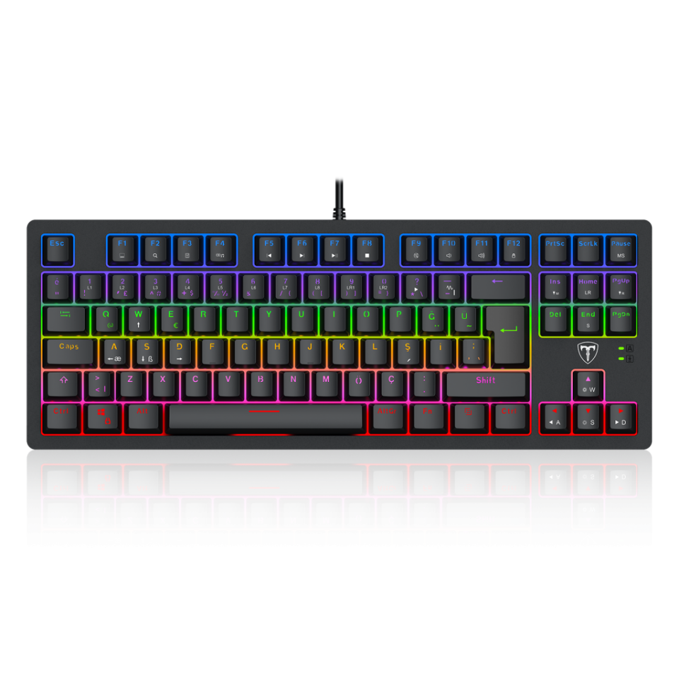 T-DAGGER BALI, T-TGK311-BL, USB Kablolu, Türkçe Q,  Rainbow Backlight, Blue Mekanik Switch, 87 Tuşlu, Gaming Klavye