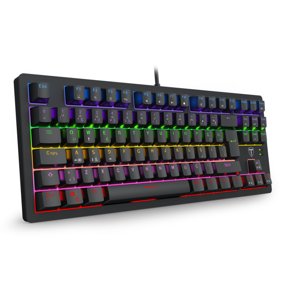 T-DAGGER BALI, T-TGK311-BL, USB Kablolu, Türkçe Q,  Rainbow Backlight, Blue Mekanik Switch, 87 Tuşlu, Gaming Klavye