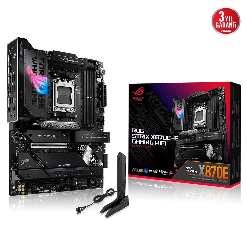 ASUS ROG STRIX X870E-E GAMING WIFI, 4xDDR5, 5xM.2, HDMI, DP, Type-C, PCIe 5.0, 2xWi-Fi 7, Bluetooth v5.4, AM5 Soket GAMING Anakart