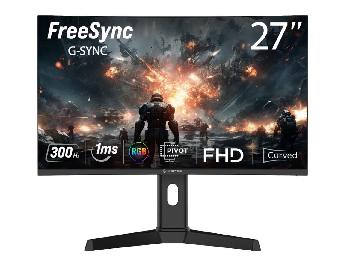 RAMPAGE DR27C300F DROP 27'' Curved (Kavisli) 1ms 300Hz 1920x1080 FullHD 2x HDMI 1xDP F.Sync, G-Sync, RGB Pivot HDR Siyah