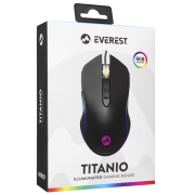 EVEREST SM-F09, TITANIO, RGB Aydınlatma, USB Kablolu, Programlanabilir 6 Tuşlu, Gaming Mouse, 7.200 DPI, Siyah