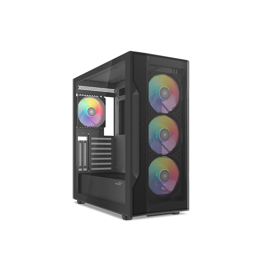 SAMA S40BK Black, H700BK 700W, 80 PLUS, Tempered Glass Panel, Mesh Ön Panel, Type-C, 4x120mm ARGB Fan, ATX, GAMING KASA