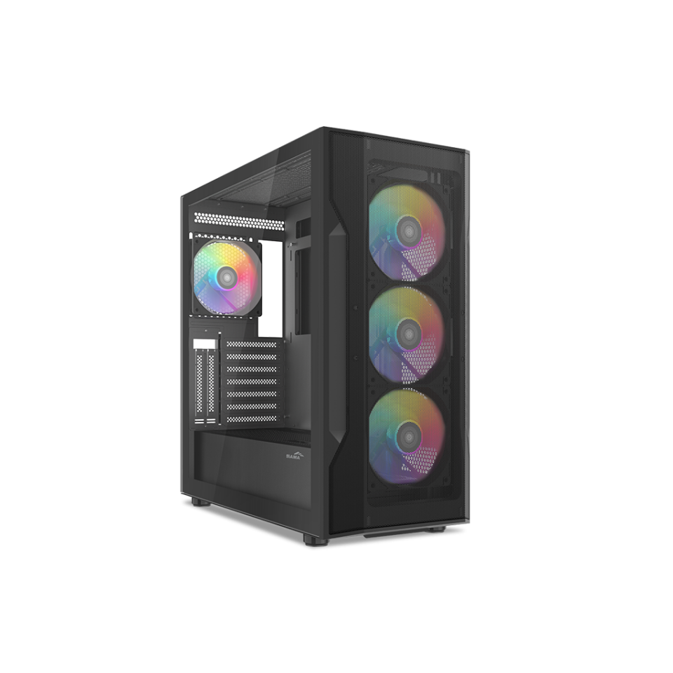 SAMA S40BK Black, H700BK 700W, 80 PLUS, Tempered Glass Panel, Mesh Ön Panel, Type-C, 4x120mm ARGB Fan, ATX, GAMING KASA