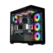 SAMA SV01BK Black, B750BK 750W, 80+ Bronze, PCIE 5.1, ATX3.1, Tempered Glass Panel, Panoramic Tasarım, Type-C, 4x120mm ARGB Fan, ATX, GAMING KASA