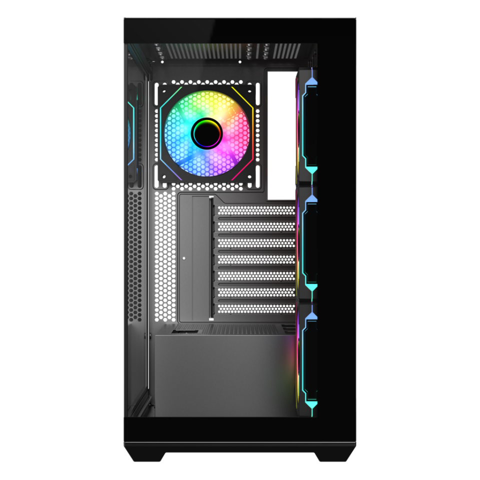 SAMA SV01BK Black, B750BK 750W, 80+ Bronze, PCIE 5.1, ATX3.1, Tempered Glass Panel, Panoramic Tasarım, Type-C, 4x120mm ARGB Fan, ATX, GAMING KASA