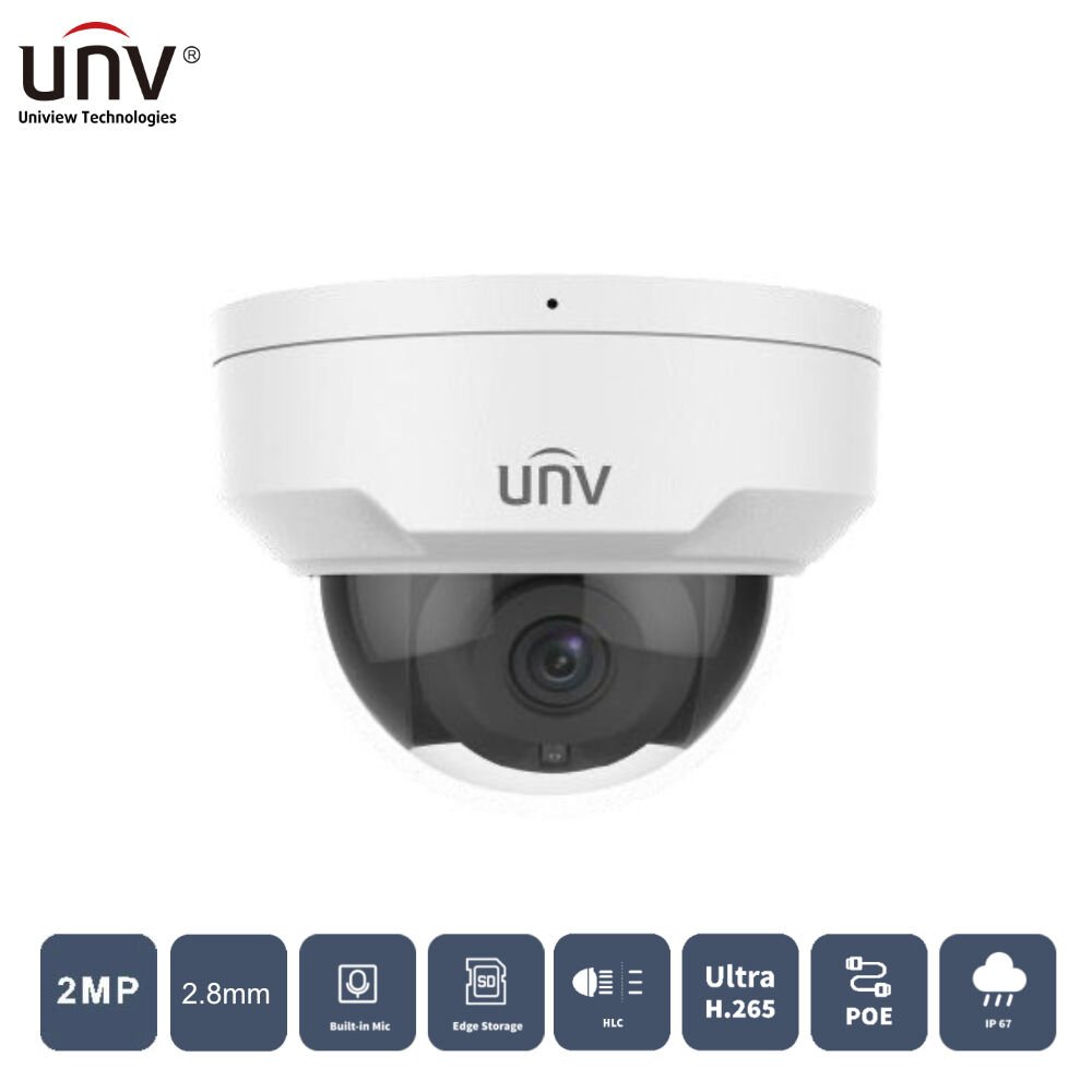 UNIVIEW IPC322LB-ASF28K-A 2MP 2.8MM CMOS 30MT H265+ IP67/IK10 DAHİLİ SES IP DOME KAMERA