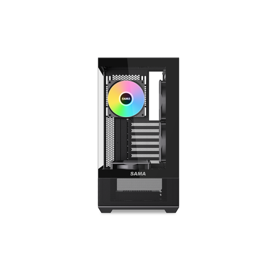 SAMA V40BK Black, B750BK 750W, 80+ Bronze, PCIE 5.1, ATX3.1, Tempered Glass Panel, Panoramic Tasarım, Type-C, 6x120mm ARGB Fan, ATX, GAMING KASA