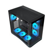 SAMA V62BK Black, B850BK 850W, 80+ Bronze, PCIE 5.1, ATX3.1, Tempered Glass Panel, Panoramic Tasarım, Type-C, 7x120mm ARGB INFINITY Fan, ATX, GAMING KASA