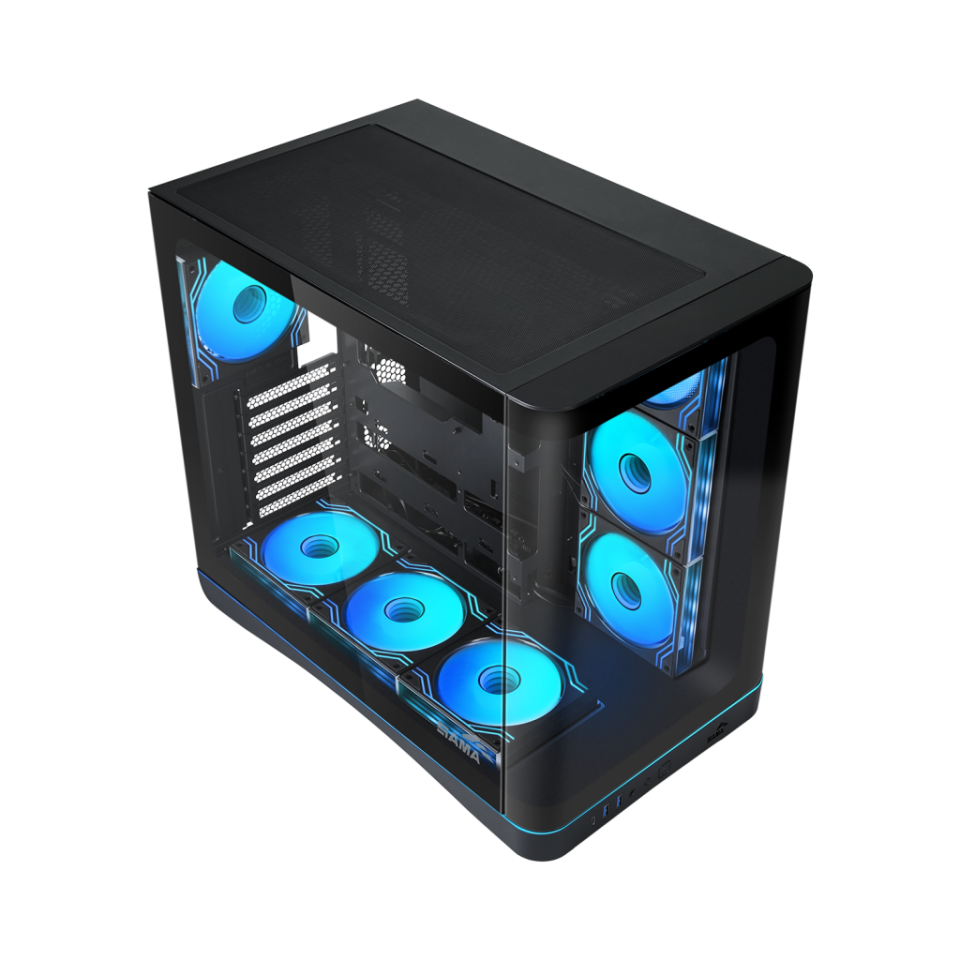 SAMA V62BK Black, B850BK 850W, 80+ Bronze, PCIE 5.1, ATX3.1, Tempered Glass Panel, Panoramic Tasarım, Type-C, 7x120mm ARGB INFINITY Fan, ATX, GAMING KASA