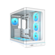 SAMA V62WH White, G1000WH 1000W, 80+ Gold, Full Modüler, PCIE 5.1, ATX3.1, Tempered Glass Panel, Panoramic Tasarım, Type-C, 7x120mm ARGB INFINITY Fan, ATX, GAMING KASA