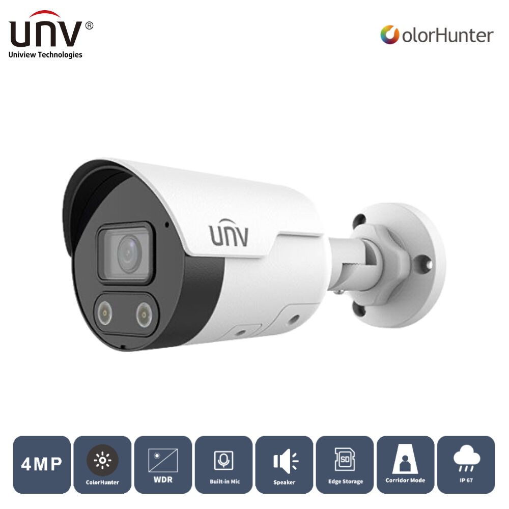 UNIVIEW IPC2124LE-ADF28KMC-WL 4MP 2.8MM COLORHUNTER IP67 DAHİLİ SES/HOPARLÖR IR BULLET IP KAMERA