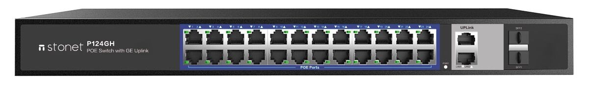 STONET P124GH 24 Port Fast Ethernet PoE Switch/802.3at/af, 2xGigabit uplink port, 2xSFPport