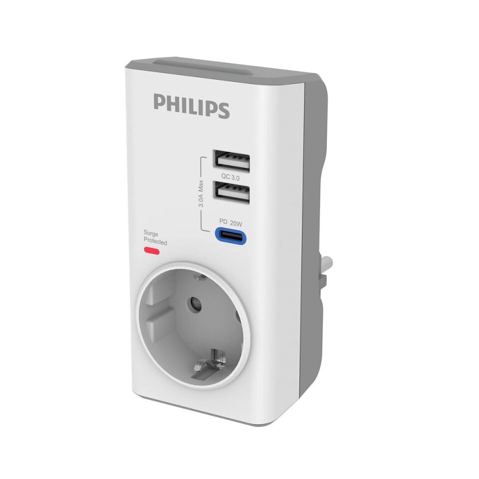 PHILIPS CHP8010W/10 380J TEKLİ / 1xUSB-C/2xUSB-A AKIM KORUMALI PRİZ