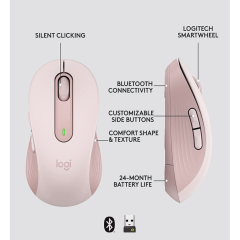 LOGITECH 910-006254, M650 Signature, Rose, Sağ El, USB Nano 2,4G Kablosuz, 4000dpi, Optik, 5 Tuşlu, 24ay Pil Ömrü, Sessiz Mouse