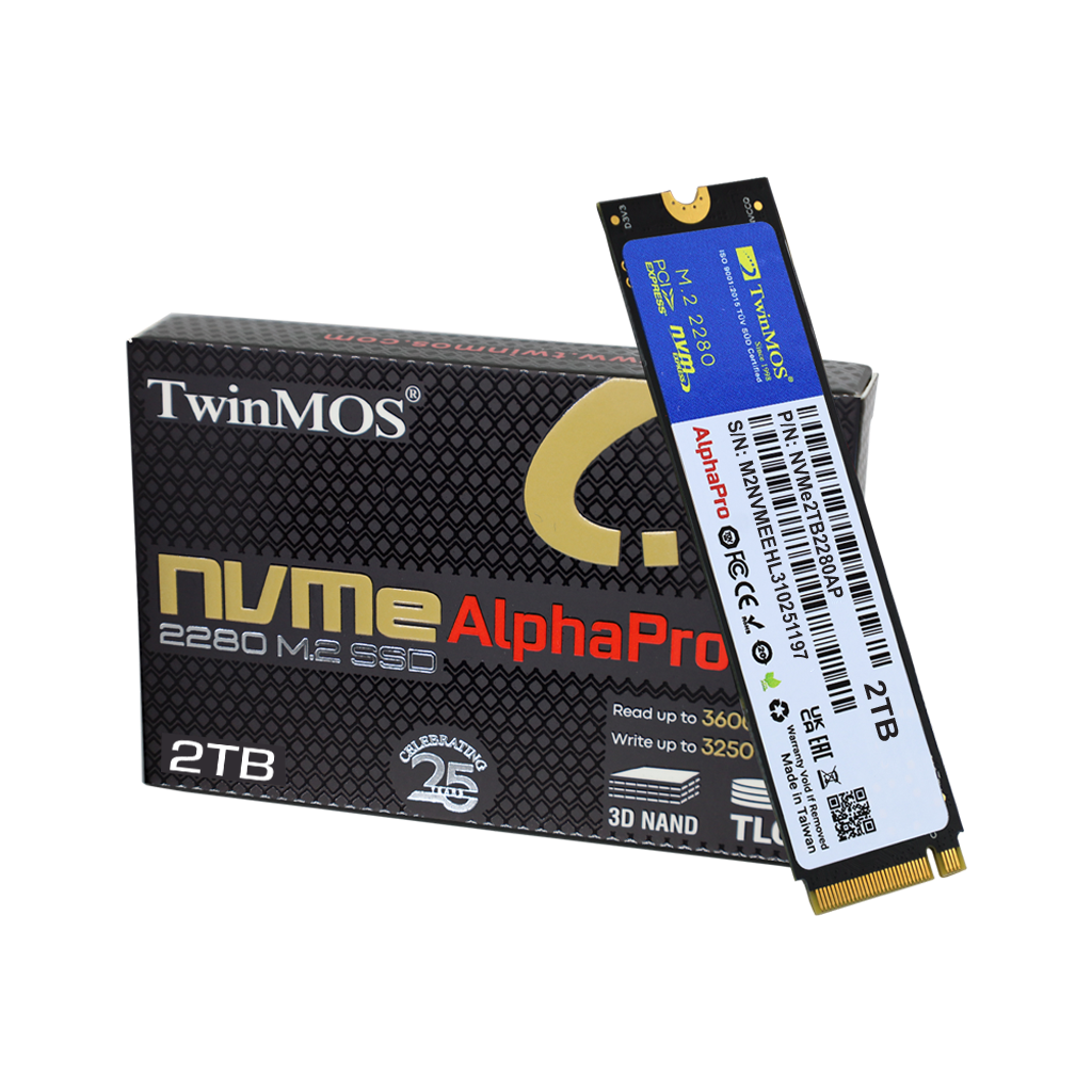 TwinMOS NVMe2TB2280AP, AlphaPro, 2TB, 3600-3250Mb/s, Gen3, NVMe PCIe M.2 2280, SSD, TLC, 3DNAND