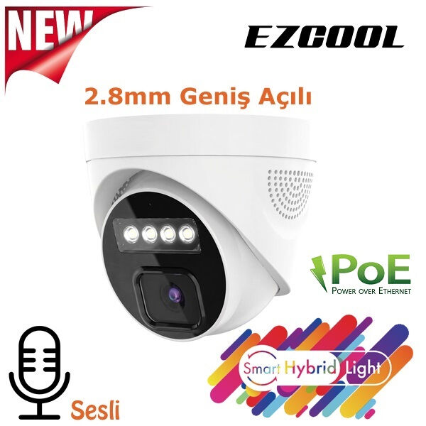 EZCOOL EZ-1045IPS 5MP 2.8MM HIBRIT POE SESLİ IP DOME KAMERA