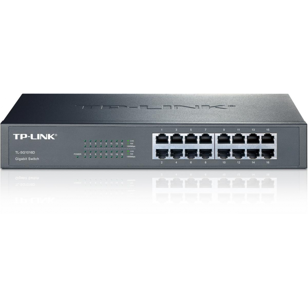 TP-LINK TL-SG1016D, 16 Port, GigaBit, Yönetilemez, Metal Kasa, Rackmount Switch
