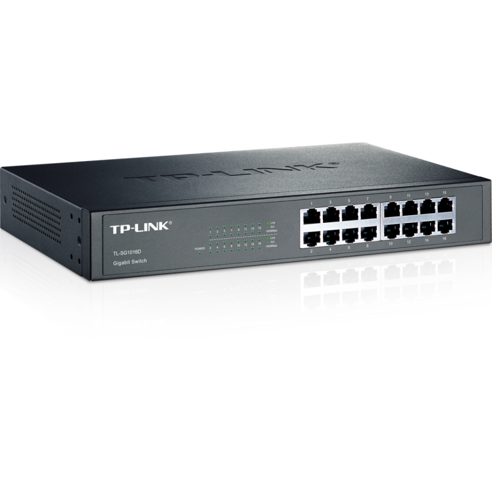 TP-LINK TL-SG1016D, 16 Port, GigaBit, Yönetilemez, Metal Kasa, Rackmount Switch