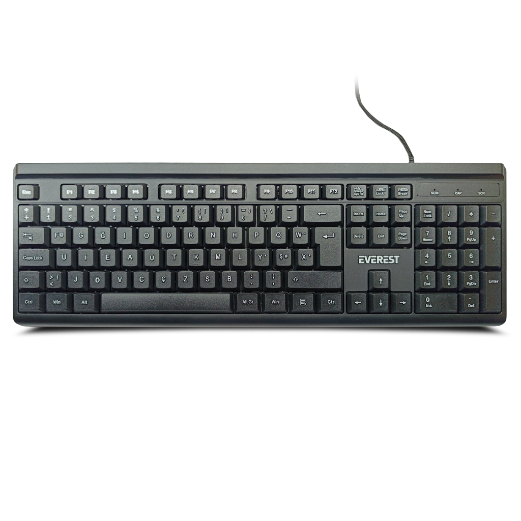 EVEREST KB-741F, USB Kablolu, Türkçe F,  2 metre Bakır Kablolu, Standart Klavye (Siyah)