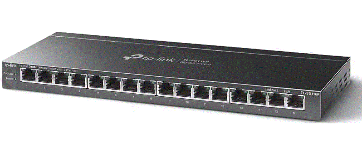 TP-LINK TL-SG116P 16 Port Gbit 16 Port PoE+ 120W Desktop Yönetilemez Çelik Kasa Switch