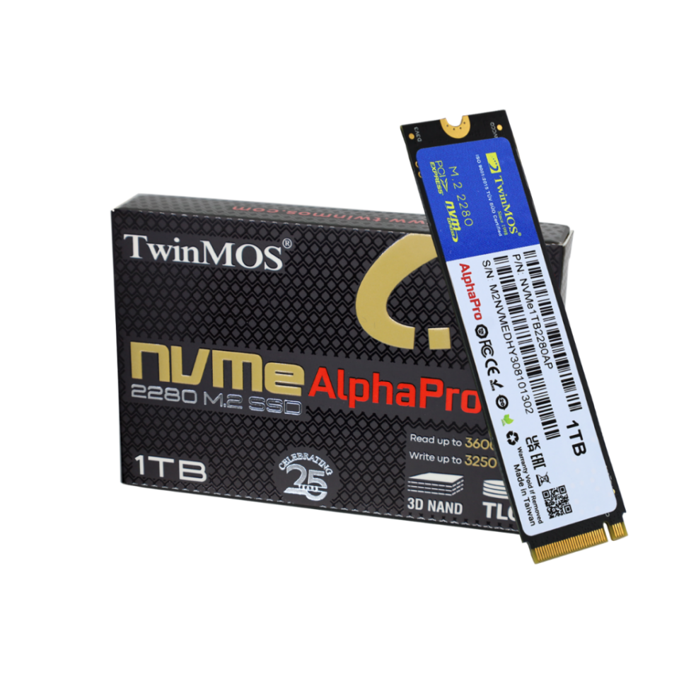 TwinMOS NVMe1TB2280AP, AlphaPro, 1TB, 3600-3250Mb/s, Gen3, NVMe PCIe M.2 2280, SSD, TLC, 3DNAND
