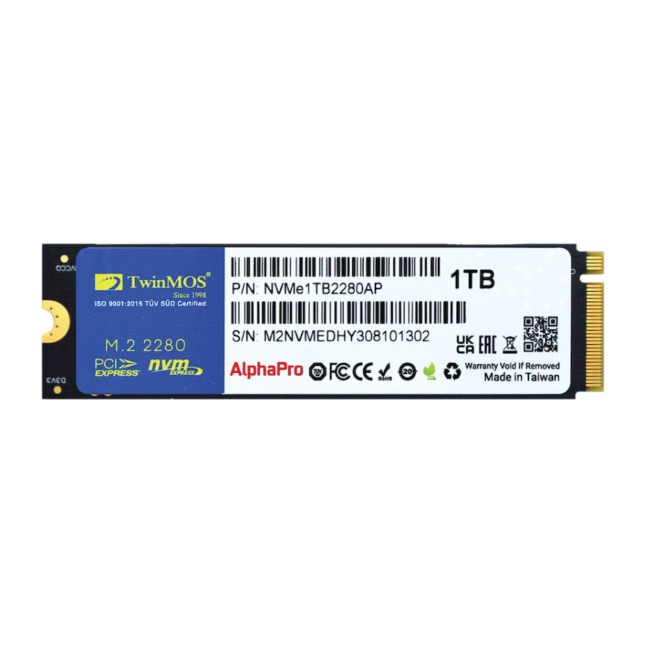 TwinMOS NVMe1TB2280AP, AlphaPro, 1TB, 3600-3250Mb/s, Gen3, NVMe PCIe M.2 2280, SSD, TLC, 3DNAND
