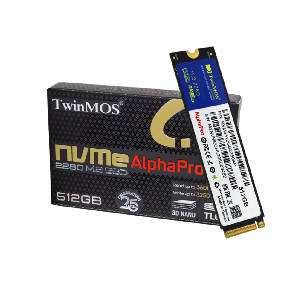 TwinMOS NVMe512GB2280AP, AlphaPro, 512GB, 3600-3250Mb/s, Gen3, NVMe PCIe M.2 2280, SSD, TLC, 3DNAND