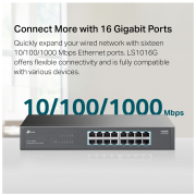 TP-LINK LS1016G, Green Tech, 16 Port GigaBit, Yönetilemez, Metal Kasa, Masaüstü Switch